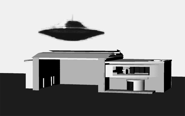Comparative Sizes of Spacecraft and Aircraft Hanger: Both At Rest Relative to Each Other