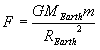 Newton's Law of Gravity for 1kg Mass on Earth Equation 1