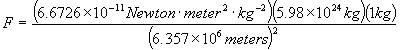 Newton's Law of Gravity for 1kg Mass on Earth Equation 2
