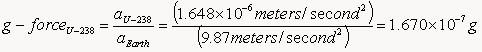 Classical Physics g-Force at the Surface of the Uranium-238 Nucleus
