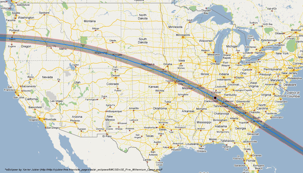 August 21, 2017, Path of Solar Eclipse Totality across the United States
