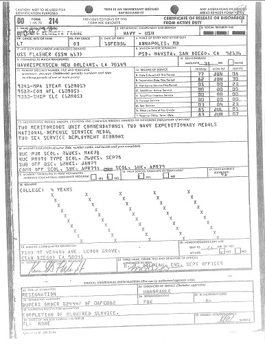Kenneth Wright DD-214 Honorable Discharge from US Navy