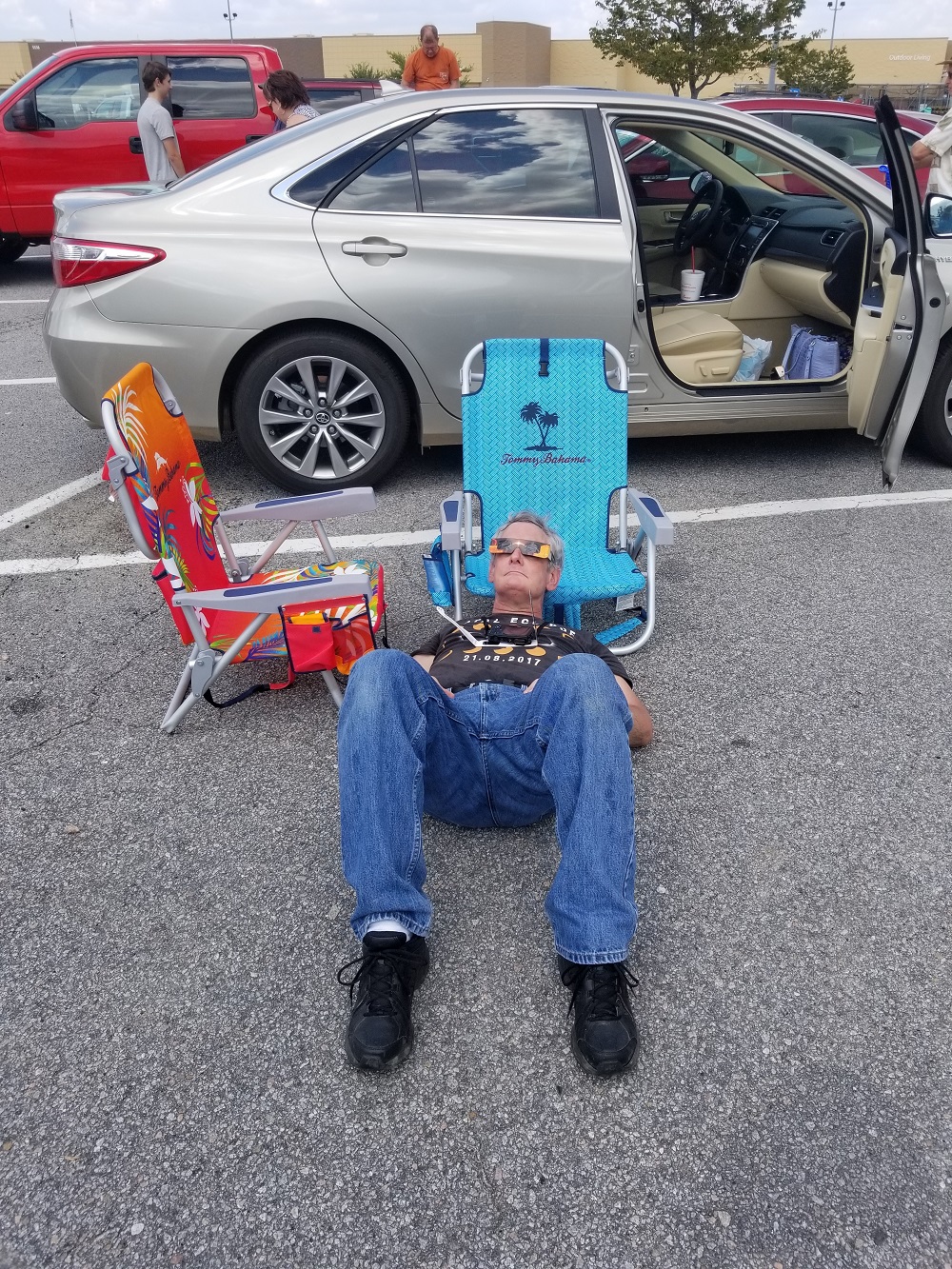 Ken Wright in Lexington SC Walmart Parking Lot Observing Solar Eclipse